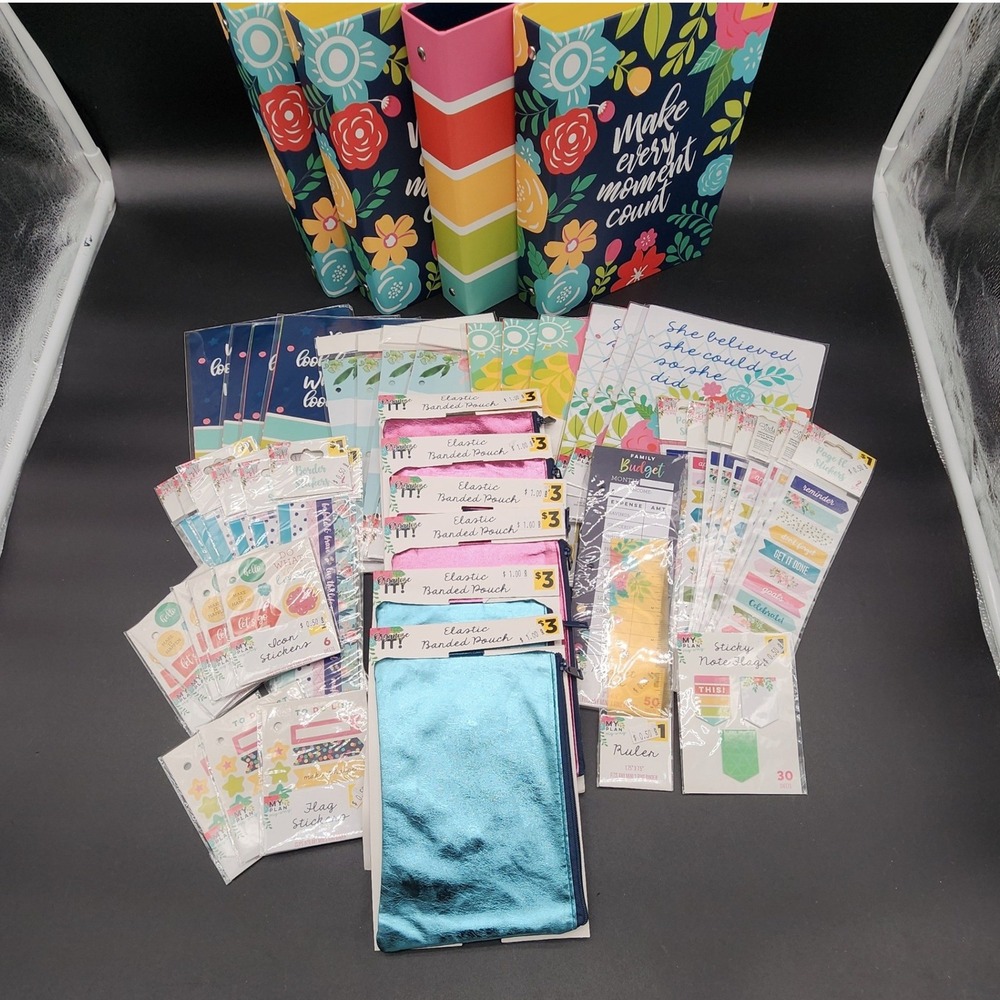 My Plan Multicolor Floral Planner Bundle Binders Stickers Pouches Stationery